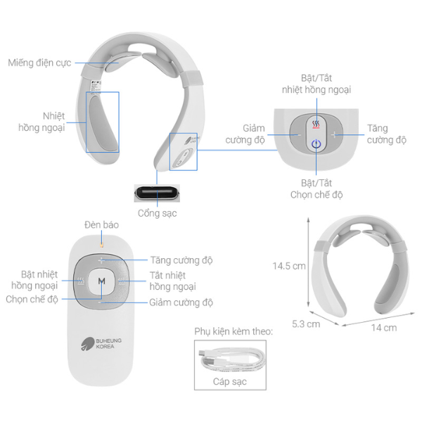 Máy massage cổ Buheung MK-331 – Rung – Nhiệt – Day ấn huyệt – Giảm đau mỏi vai gáy